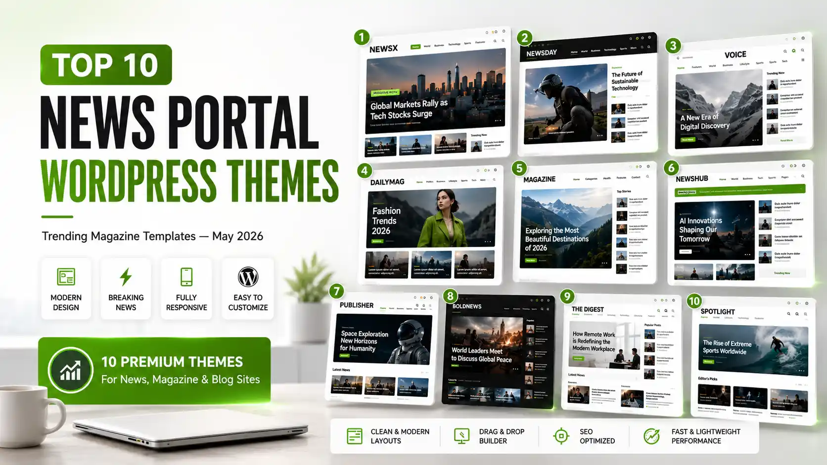 Top 10 News Portal WordPress Themes & Templates May 2026