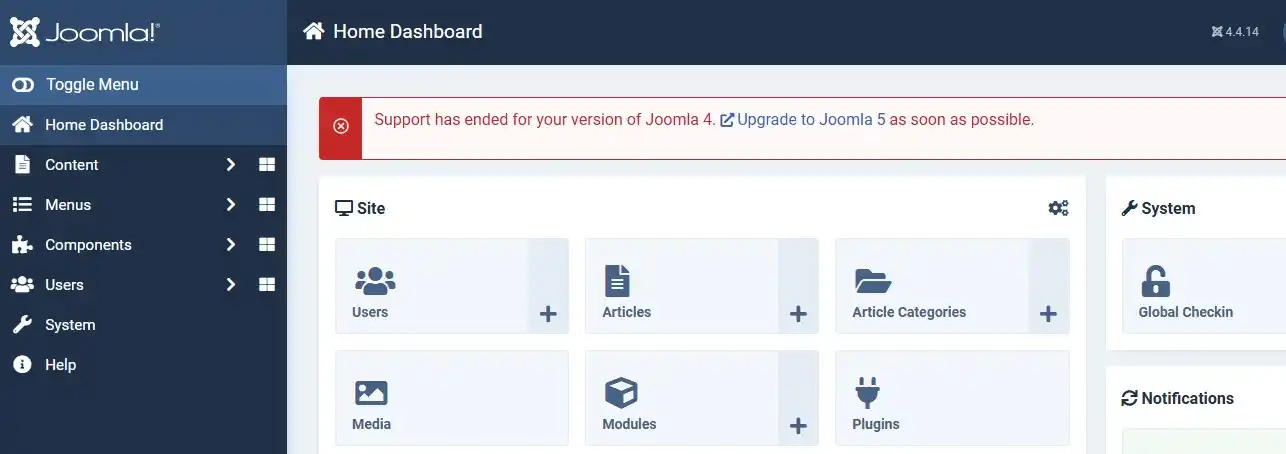 Joomla 4 version end-of-life installation