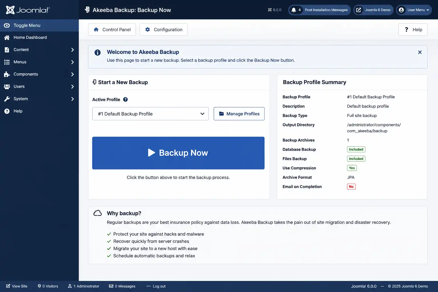 Akeeba Backup control