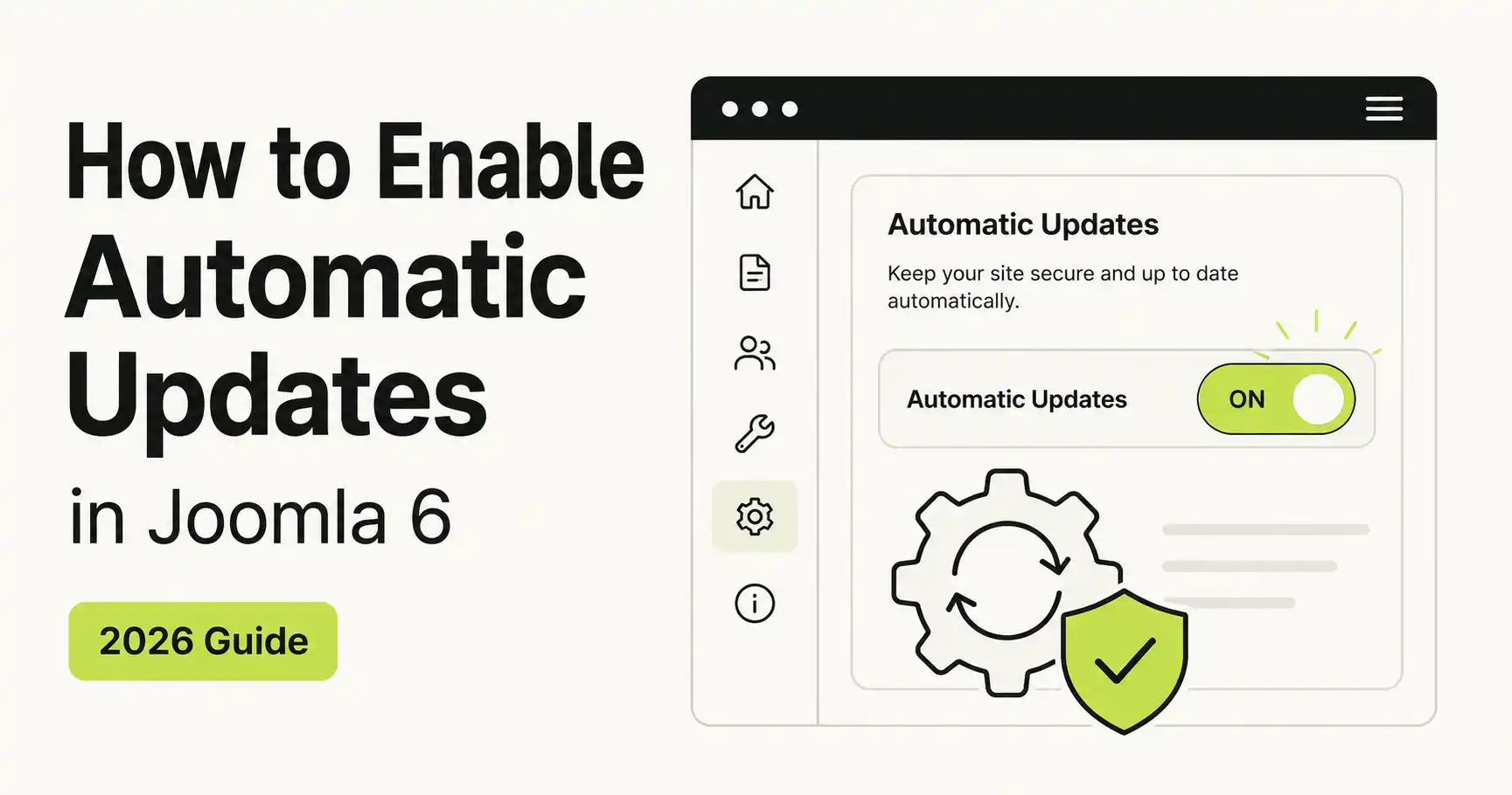 Joomla 6 System Update Options page with automatic update settings enabled
