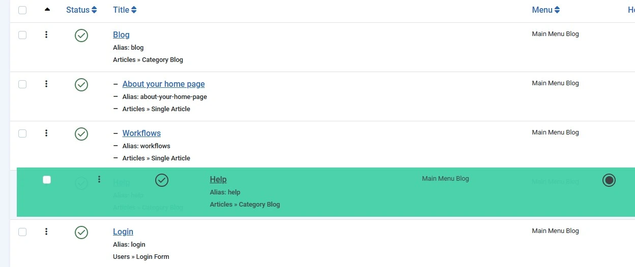 Dragging a Joomla 6 menu item to nest it under a parent menu item