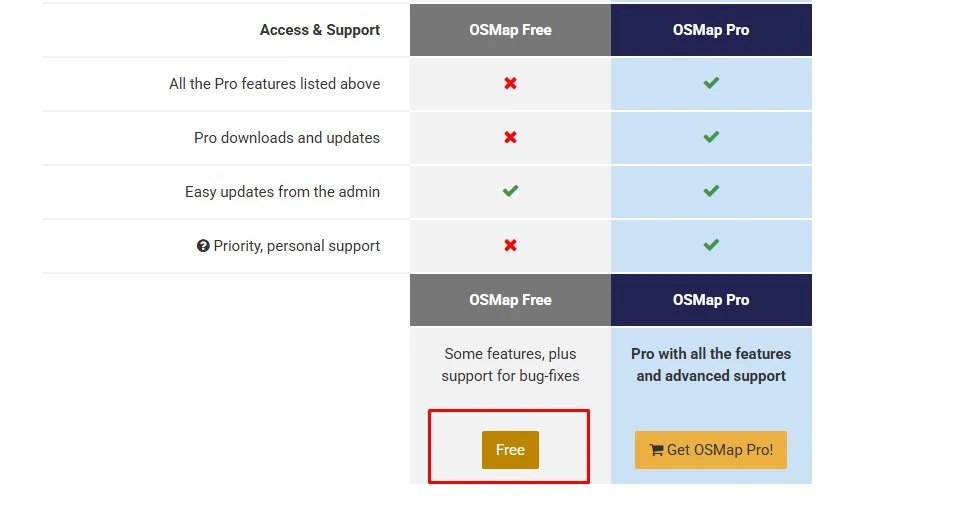 OSMap extension download page showing free version download button