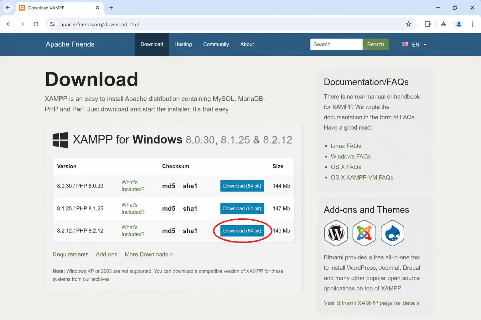 Apache Friends download page